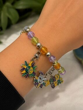 Mardi Gras Charm Bracelet Purple Green Gold Beaded Stretch Bracelet |New Orleans